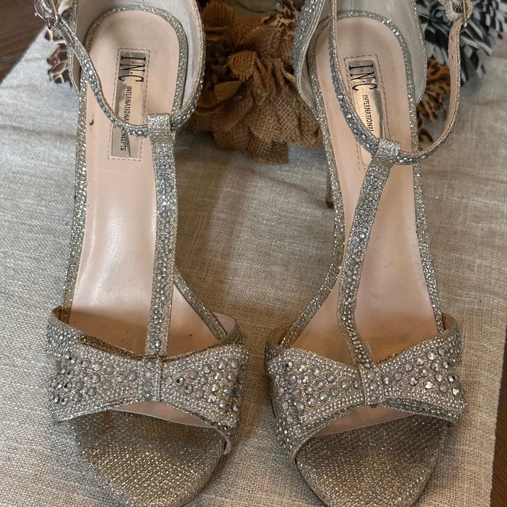 INC International Concepts Glittering Silver Heels - Picture 1 of 15